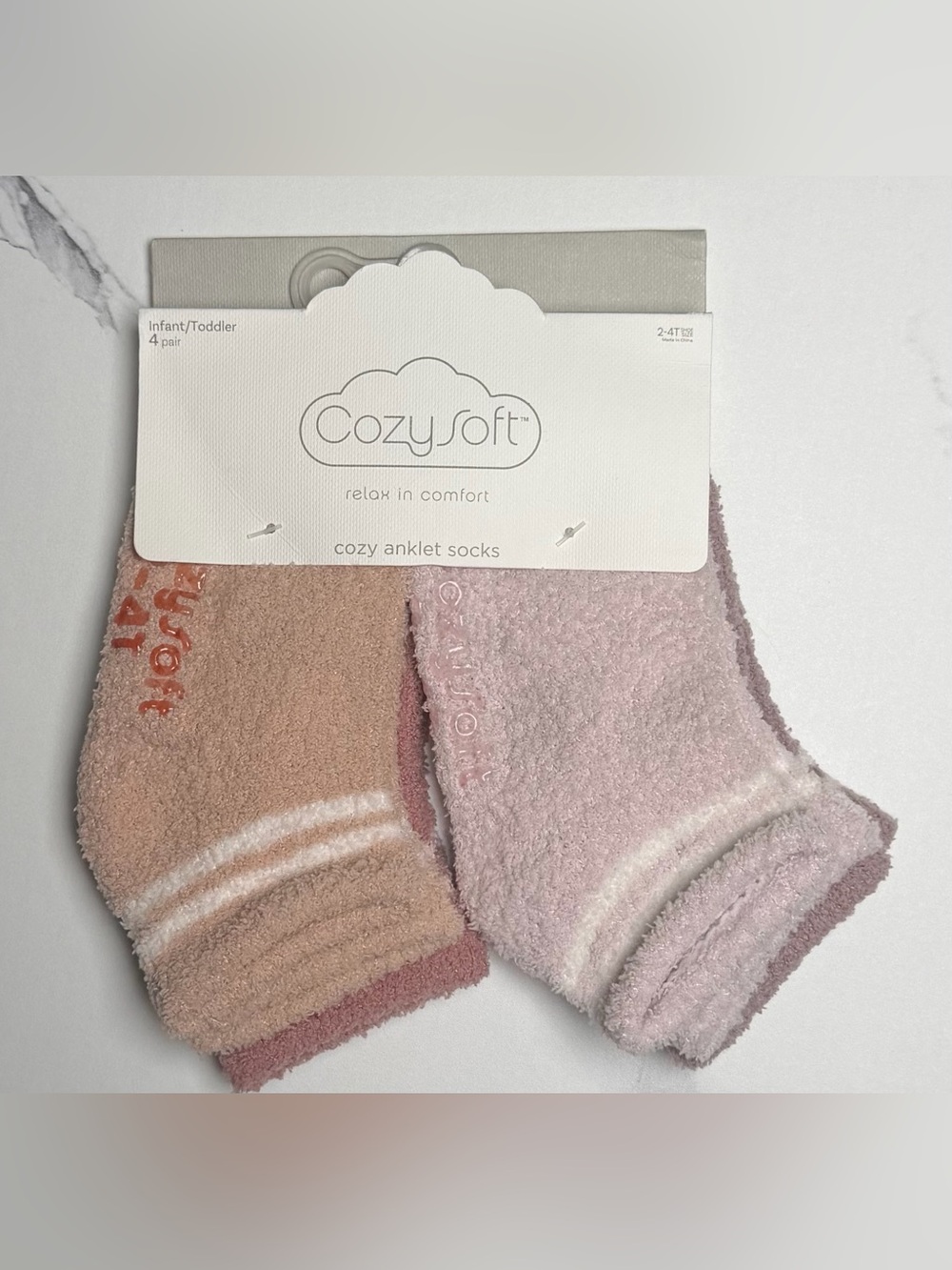 Kids Plush Anklet Socks - Pink & Tan